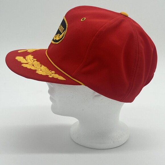 Vintage Embroidered Barbados Caribbean Trucker Hat Snap Back Mesh Back Red Gold - Picture 5 of 6